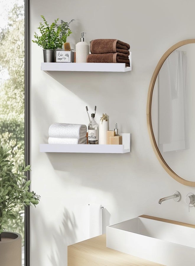 Muzilife 12" Small Floating Wall Ledge Shelves with Lip - Set of 2 Wood Floating Shelves - White Wall Mounted Picture Ledge for Office, Bathroom, Bedroom, Living Room, Kitchen - Image 4